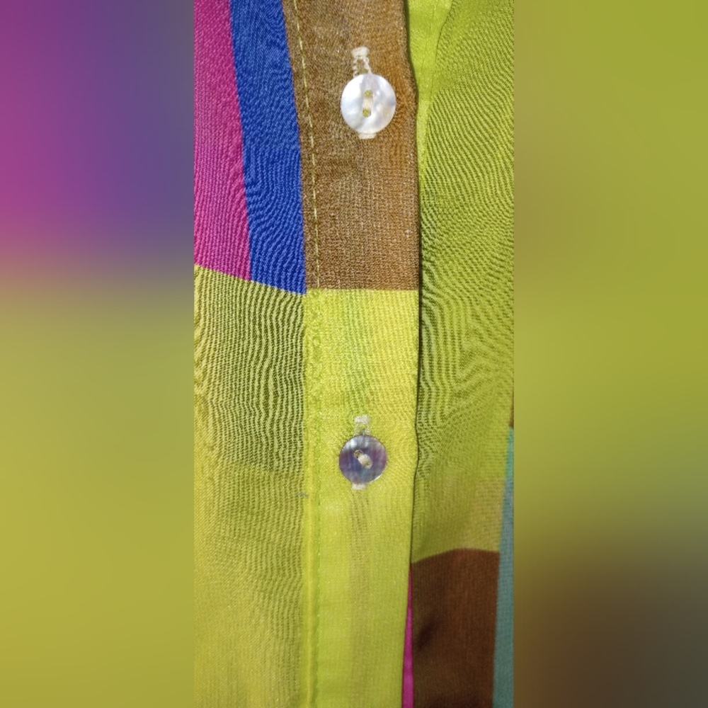 Moonstruck Color Block Sheer Button Down Top Y2 K… - image 4